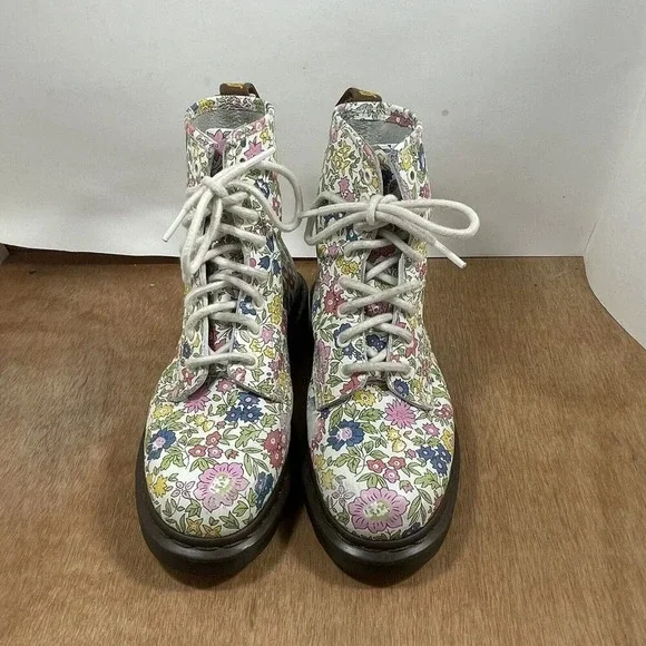 Dr Martens Liberty London White Retro Leather Floral Boots 10072 Women Size 6